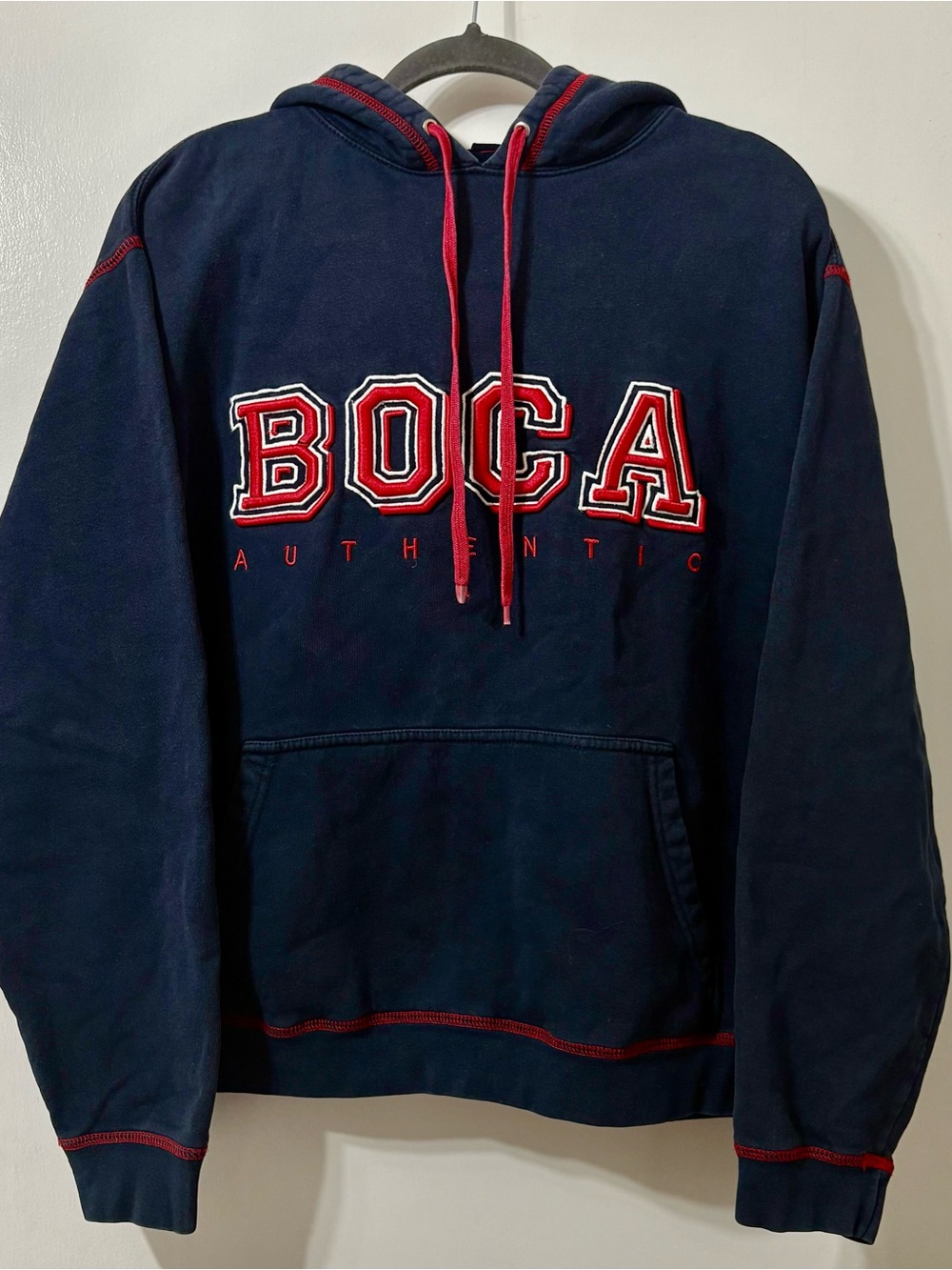Authentic Men's Navy Hoodie with Red Accents